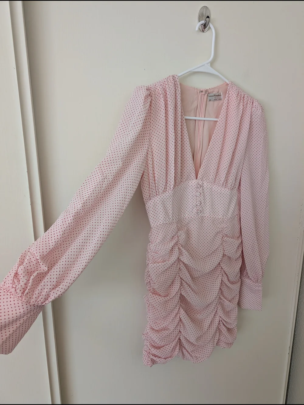 Seven Wonders Womens 4 Ruched Polka Dot Pink Mini Dress Coquette Cottage Party